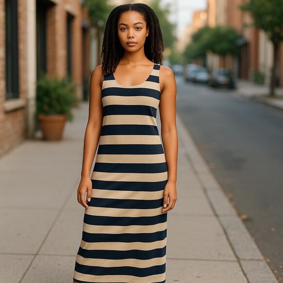 Anthropologie Thyme & Honey Striped Maxi Dress Small – Elegant Blue & Gray Maxi - Picture 13 of 13